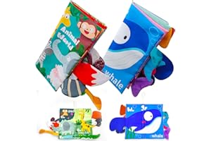 ZZQVIP - 2 pizas Libros de Tela Activity para Bebés, Divertido Libro de Tela de Cola de Bosque y Océano Animales, 0 3 6 12 Meses Táctil Libros de Tela Blandos, para Bebé Educativo