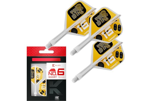 Target Darts K-Flex Game Over, Press Start & You Win No.6 – 3-pack integrerade dartvingar och axlar, allt-i-ett-formsystem, short, mellanliggande och medelstora längder, Pro darttillbehör