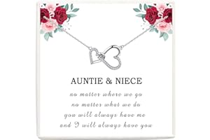 VOSAP Gifts for Mum Daughter Auntie Niece Grandma Granddaughter Sister, Sterling Silver Two Interlocking Hearts Necklace, Perfect Presents for Mothers Day Birthday Christmas