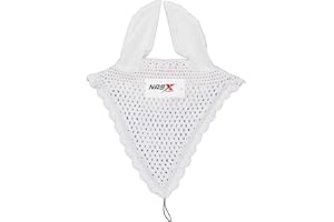 NASX SPORTS Horse Long Tie Down Fly Hood Fly Veil Ear Bonnet Flyveil Net Handmade Crochet (COB, White)