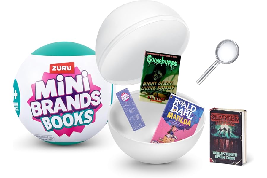 Mini Brands Books, Real Miniature Book Brands Collectible Toy, Capsules of 4 Mystery Miniature Books with real readable pages and Accessories for Kids, Teens, Adults (Single Capsule)