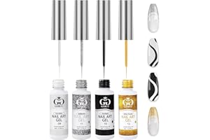 GOICC Zestaw żelowych lakierów do paznokci, 4 kolory, żelowe liniowe, zestaw do stylizacji paznokci, kolorowy żel do paznokci żelowych, wbudowany cienki pędzelek do malowania paznokci, żel UV, zestaw