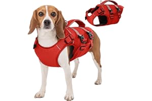 Kuoser Schwimmweste Hund Mittlere, Rettungswesten für Hunde Schwimmweste mit Griff und Reflektierend, Verstellbar Hundeschwimmweste, Schwimmweste für Mittel Hunde mit Verbesserter Auftrieb, Rot M