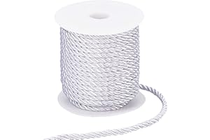 PH PandaHall Gainsboro - Cordón trenzado de 5 mm, 3 capas de poliéster brillante, cuerda decorativa para decoración del hogar, adornar disfraces, bolsas de Navidad (59 pies, Gainsboro)