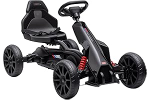 HOMCOM Gokart Tretauto mit Handbremse, verstellbarem Sitz, Vor- und Rückwärtsgang, Tretfahrzeug Kinderspielzeug für Kinder 3-8 Jahren Schwarz