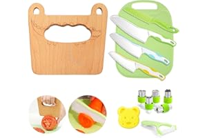 Goodchef Kindermesser 13-teiliges Kinder-Küchenmesser-Set zum Schneiden und Kochen von Obst oder Gemüse für Kleinkinder, inklusive Holzmesser Schneidebrett Schäler(Krokodile)