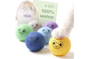 Knupis filcowe kulki dla kota - 6 kulek z wełny - Ekologiczna zabawka dla kota w jasnych kolorach - W zestawie torba do przechowywania