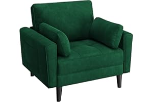 Yaheetech Divano Singolo da Salotto Divanetto Moderno con Cuscini Schienale Divano a 1 Posto in Tessuto Poltrona da Soggoirno con Braccioli 102,5 × 75 × 85,5 cm Verde/Velluto