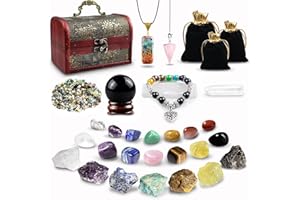 ECO-BAEERSS 34 Stück Kristalle Steine Set,Kristall Heilsteine,Heilkristalle Edelsteine 7 Kristallen,14 Chakra-Stein und Schwarz Kristallkugel mit Stoffbeutel für Meditation,Adventskalender,Reiki,Energieausgleich