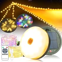 Luci da Esterno Giardino da Campeggio, 10M Striscia Luminosa Catena 4 in 1, 8 Modalità, RGB + Bianco Caldo, Impermeabile IP44, Luce da Campeggio Ricaricabile Portatile per Feste/Giardini/Patio/Natale