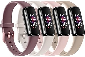 AK Straps Compatible with Fitbit Luxe Strap for Women Men, Pack 4 Soft Silicone Adjustable Sport Replacement Wrist Bands for Fitbit Luxe Only (Small, Starlight/MilkTea/Violet Smoke/Nude Pink)