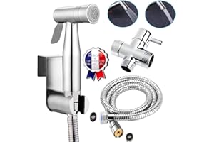 BbfStyle - Marque Française - SUS 304 Double Jet - Standard Français (3/8") - Kit douchette WC pour l'hygiène intime avec Vanne 3 voies - Métallique - Finition Nickel Brossé - Taharet Taharat