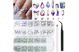 ALOCIAM 2680Pcs Strass Ongle Nail Art, Deco Ongle Nail Art Bijoux En AB, Diamants en Cristal à Dos Plat Décoration Ongles Brillant Coloré，Cristal Strass Gemmes de Strass Ronds pour Art d’Ongles