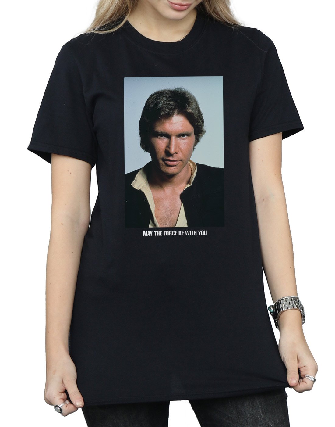 Star-Wars-Damen-Han-Solo-May-The-Force-Boyfriend-Fit-T-Shirt-Schwarz-X-Large