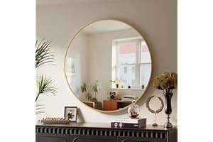 ‎BEAUTYPEAK BEAUTYPEAK 46 cm Runder Spiegel, Bruchsicherer Wandspiegel mit Aluminiumrahmen, Badezimmer Spiegel zum Aufhängen und Anlehnen, Rund Wandspiegel für Schlafzimmer, Bad, Wohnzimmer Gold