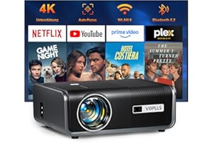 Smart Beamer 4k [Offiziell Netflix & Dolby Audio] VOPLLS Autofokus/Trapezkorrektur 30000 Lumen Projektor, WiFi6 Bluetooth Full HD 1080P Beamer Heimkino/Outdoor für Handy/PC
