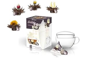 Creano Erblüh-Teelini czarna herbata zestaw prezentowy 'czarna herbata' 8 ErblühTeelini o drobnym aromatyzowaniu, 1 szklana filiżanka do herbaty Teelini 200 ml z pokrywką, pierwsza herbata ErblühTee w