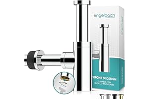 Engelbach® Sifone lavabo bagno con apertura per la pulizia - Tubo di scarico universale 1 1/4" con manicotto in gomma - Antiodore con istruzioni incluse