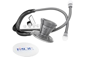 MDF INSTRUMENTS MDF Prokardialny stetoskop kardiologiczny z etui, lekki tytan, dla dorosłych, podwójna flaga, czarna rurka, kask, MDF797TMT11