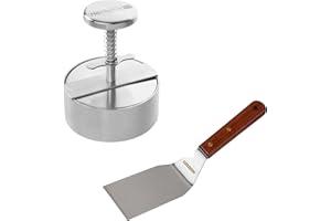 FMProfessional Set de Utensilios de Cocina, incluye Prensador de Hamburguesas Profesional XXL de Acero Inoxidable y Paleta para Plancha de Acero Inoxidable, 30x7 cm