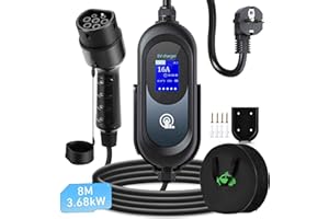 FNRIDS Cavo Ricarica Auto Elettrica Tipo 2 [3,68kW| 8-16A| 8m] EV Caricatore Tipo 2 con supporto,Ricarica ritardata,Cavo Caricabatterie per Auto Elettrica,caricatore auto elettrica con Borsa