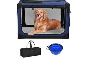 Kidken Hundebox faltbar für große Hunde, hundetransportbox Auto mit 4-seitigem reißfestem Netzfenster, atmungsaktiver tragbarer hundebox Auto, Oxford-Stoff, mit Griffen Taschen, 90x64x64 cm (XL)