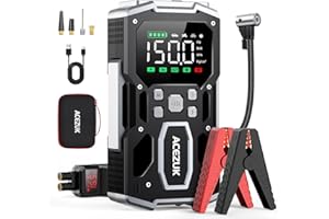 ACEZUK Arrancador de Batería de Coche 8000A, Compresor de Aire 150PSI, 26800mAh Arrancador de Coches para Vehículo(Toda Gasolina o 10L Diésel), 12V Jump Starter con 400-Lumen LED