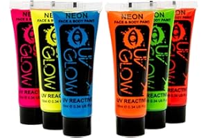 UV Glow Lot de 6 tubes de peinture fluorescente pour le visage et le corps 6 x 10 ml