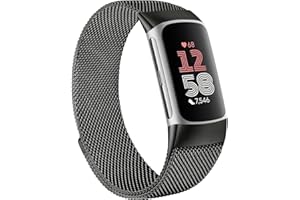 Msksjer Métal Bracelet Compatible avec Bracelet Fitbit Charge 6 pour Femme Homme, Double Bracelet Magnétique Ajustable pour Tracker de Fitness Fibit Charge 5, Elégant Bracelet en Acier Inoxydable Noir