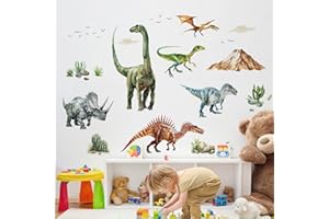 Supzone Adesivi Murali Bambini - Dinosauri e Vulcano per la Decorazione della Cameretta - Adesivi Facili da Applicare