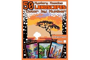Mystery Mosaics Color by Number: 50 Landscapes: Pixel Art Coloring Book with Dazzling Hidden Landscapes, Color Quest on Black Paper, Extreme ... Large print by Number |4mm Squares|: 1