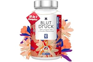 ‎SONNESEE 10 in1 Formel Blutdruck Komplex 120 vegane Kapseln hochdosiert mit L-Arginin, L-Citrullin, Kalium, OPC Coenzym Q10 & Magnesium – laborgeprüft,