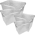 STORM TRADING GROUP 4 x 80L Plastic Storage Boxes With Lids Clear Large Size, Strong (Pack Of 4, 80 Litre) Stackable See Through Box