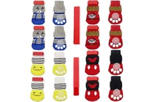 HAOHAI Lot de 4 paires de chaussettes antidérapantes pour chien et chat avec renfort en caoutchouc et 8 petites sangles, protection pour pattes d'animal de compagnie pour planchers de bois franc, style2(M)