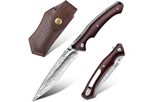 Japaknives Damast Klappmesser, VG10 Damaststahl Outdoor Taschenmesser, Damastmesser Jagdmesser mit Holzgriff, Survival Messer für Abenteuer, Trekking, Angeln Geschenk für Männer