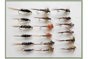 TROUTFLIES UK NYMPH FLIES Nymph Trout Fishing flies, 18 Pack, Crunchers, Pheasant Tails & Diawl Back, Mixed Sizes