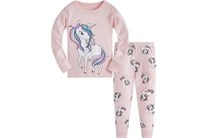 TEDD Pigiama Ragazza Unicorno 100% Cotone Lungo Biancheria da Notte Vestiti Bambina Invernale Due Pezzi Impostato Natale Regalo per Bambini 1-12 Anni