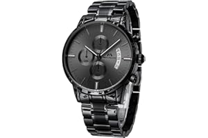 MEGALITH Męski zegarek wojskowy, chronograf, męski, wodoszczelny, analogowy, duży cyferblat, świecąca data, zegarki dla mężczyzn, klasyczny, elegancki prezent, A8, czarny., Standard, bransoletka