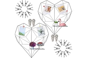 Symeton 2 Pack Wire Wall Grid Panel, Heartshaped Photo Display Gridwall with Foldable Platform, Metal Organizer Memo Board with Accessories, Black & Magnetic, Nordic Aesthetic Room Decor, 20x20 Inch