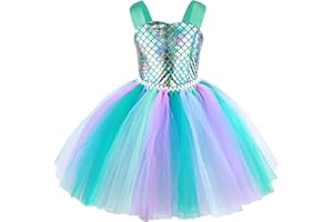 Discoball Girls Princess Dress Kids Mermaid Costume Fancy Dress Party Costume Princess Mermaid Dress Tulle Tutu Dress for Girl Toddlers Age 2-12 Years