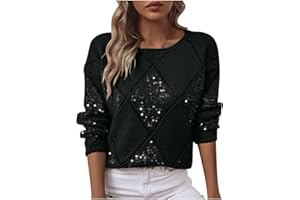 GENERIC Sequin Top for Women UK Sparkly Glitter Blouse Shiny Sweatshirt Party Club Tunics Winter Warm Jumpers Elegant Hollow Out Long Sleeve Crew Neck Tee Ladies Loose T Shirt Wedding Prom Cocktail Christmas