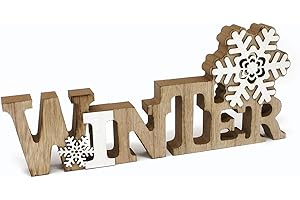 TEMPELWELT Deko Aufsteller Schriftzug Winter LED Beleuchtet 28,5 cm, Holz Natur Weiß, Dekofigur Holzdeko Dekoschild Winterdeko