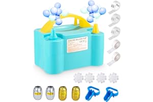 FAOKZE Inflador Eléctrico de Globos, 600W Bomba de Aire Portátil de Doble Boquilla con Otros Accesorios para Globos, Bomba de Globo de Aire Eléctrica para Fiesta Boda Cumpleaños Navidad, Azul Claro