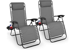 Keplin Gravity Chairs 2 Pack - Adjustable Reclining Zero Gravity Lounger for Garden & Patio - Foldable Lightweight Chairs with Ergonomic Support - Durable Textilene Fabric & Non-Slip Feet-DarkGrey 2pk
