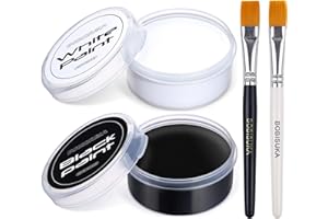 BOBISUKA Trucco Viso Bianco(70g) e Nero(70g) con Pennelli, Pittura per Viso Durevole, Body Painting Impermeabile per Trucco Halloween, Carnevale, Feste, Non Tossico