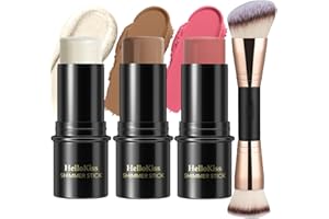 ‎HILARECO 3 Piece Cream Contour Pen Makeup Set, Shades with Highlighter, Blush and Bronzer, for Shaping the Cheeks, Waterproof, Matte and Dewy Finish (Light-Medium, #02+#10+#12)