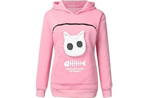 GENERIC Damen Langarm Pullover Kapuzenpullover mit Katzen Hund große Tasche, Katzentasche Pullover mit Reißverschluss, Hunde Katze Tasche Sweatshirt Pulli Hoodie, Frauen Warme Langarmshirt Katzenpulli