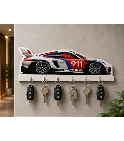 GT3 Style Sports Car Wall Key Holder | Premium 5 Hook Key Rack
