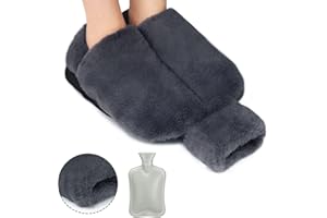 Edonkvi Scaldapiedi Borsa Acqua Calda, 2 in 1 Scaldapiedi Peluche Morbido con Tasca, Lavabile Scalda Piedi non Elettrico, Stitch Borse Acqua Calda Grande Pantofole Riscaldate per Uomo Donna Bambini