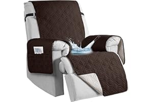 QQJIN 100% Waterproof Recliner Chair Cover with Pockets, Elastic Strap, Non-Slip Recliner Armchairs Covers, 1 Seat Anti-fouling Recliner Cover for Kids, Dogs, Pets,Chocolate,1 Seater